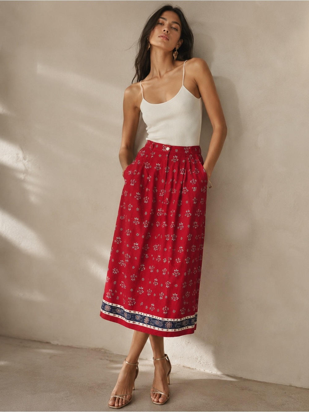 Linen Blend Floral Print Maxi/Midi Skirt Size 12 Boho Cottagecore